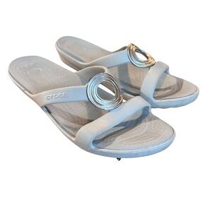 CROCS Women's White Sandals with Silver Accents